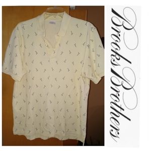 Brooks Brothers Novelty Print Yellow Paddle Graphics Short Sleeve Polo Size Med●